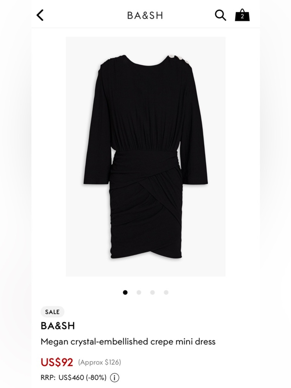 ba&sh Black Long-Sleeve Ruched Mini Dress - Picture 3 of 5